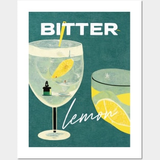 Bitter Lemon Retro Poster Lighthouse Bar Prints, Vintage Drinks, Recipe, Wall Art Posters and Art